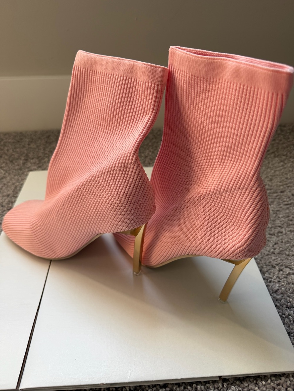 Pink Knit Sock Booties with Gold Heel - Women's Fashion Boots